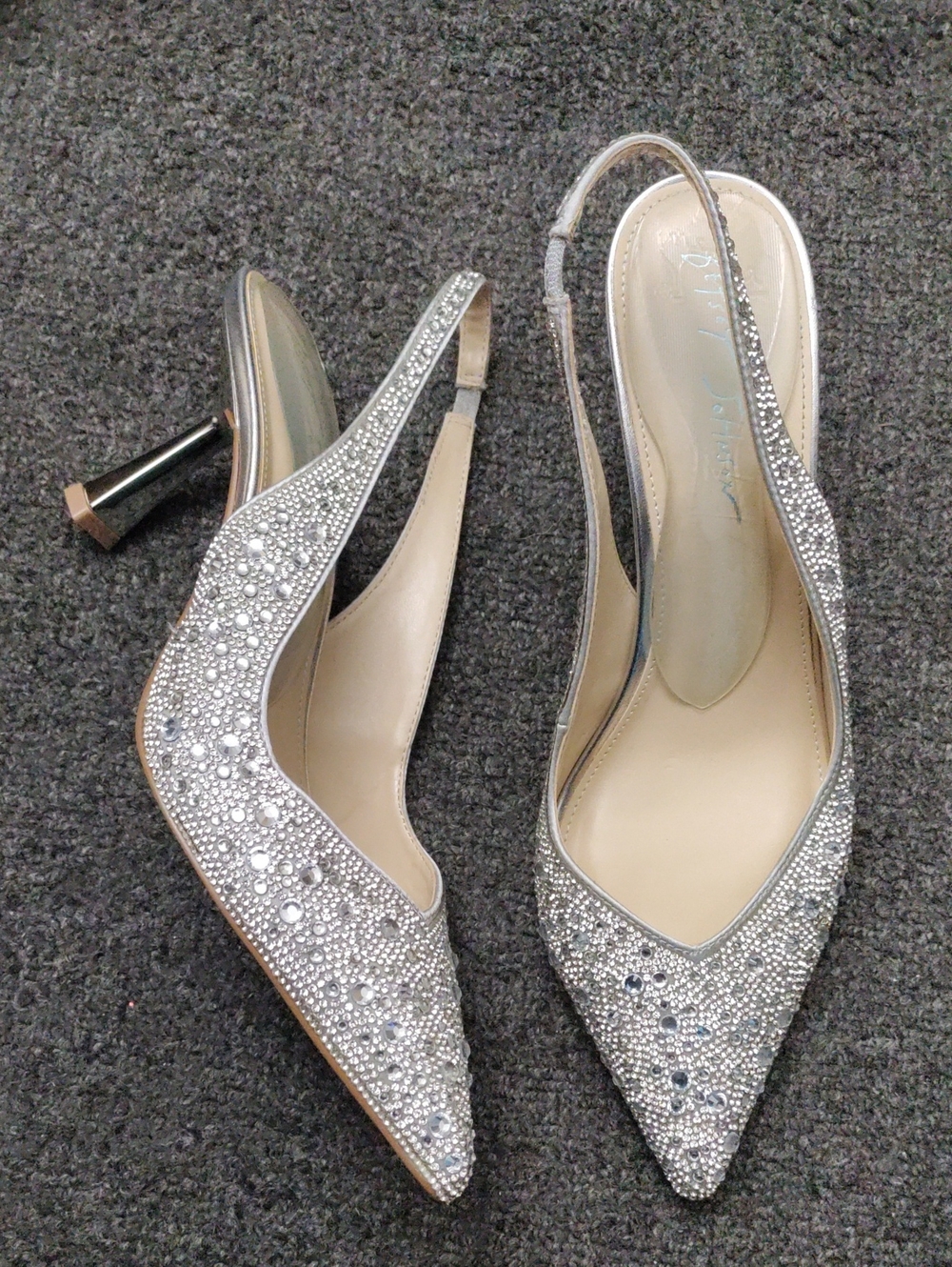 Betsey Johnson Silver Crystal Slingback Heels